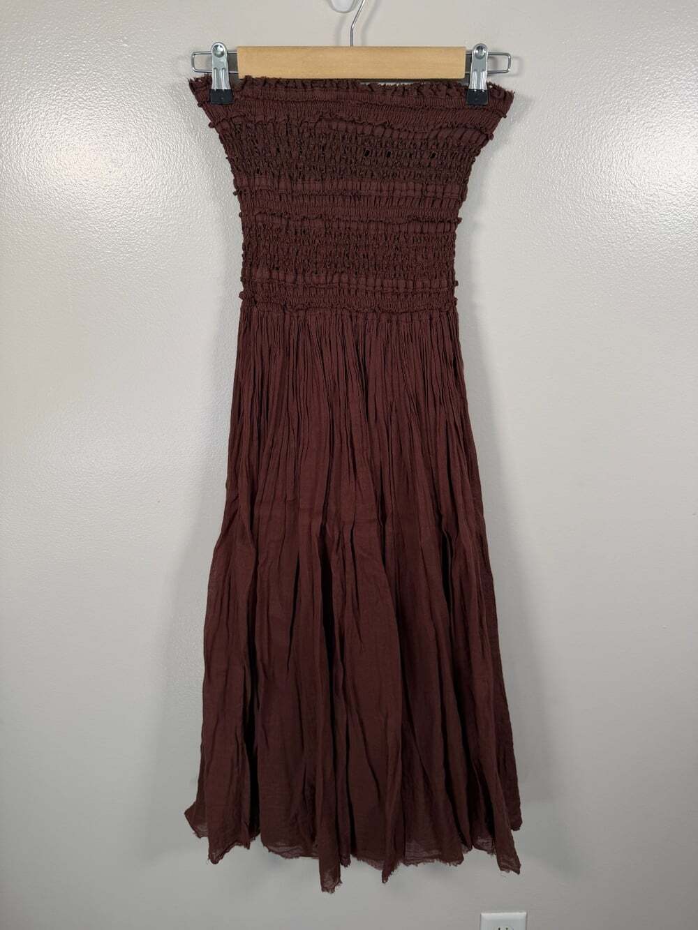 Free People One Raven Convertible Maxi Skirt XS Brown Smocked Tube Dress